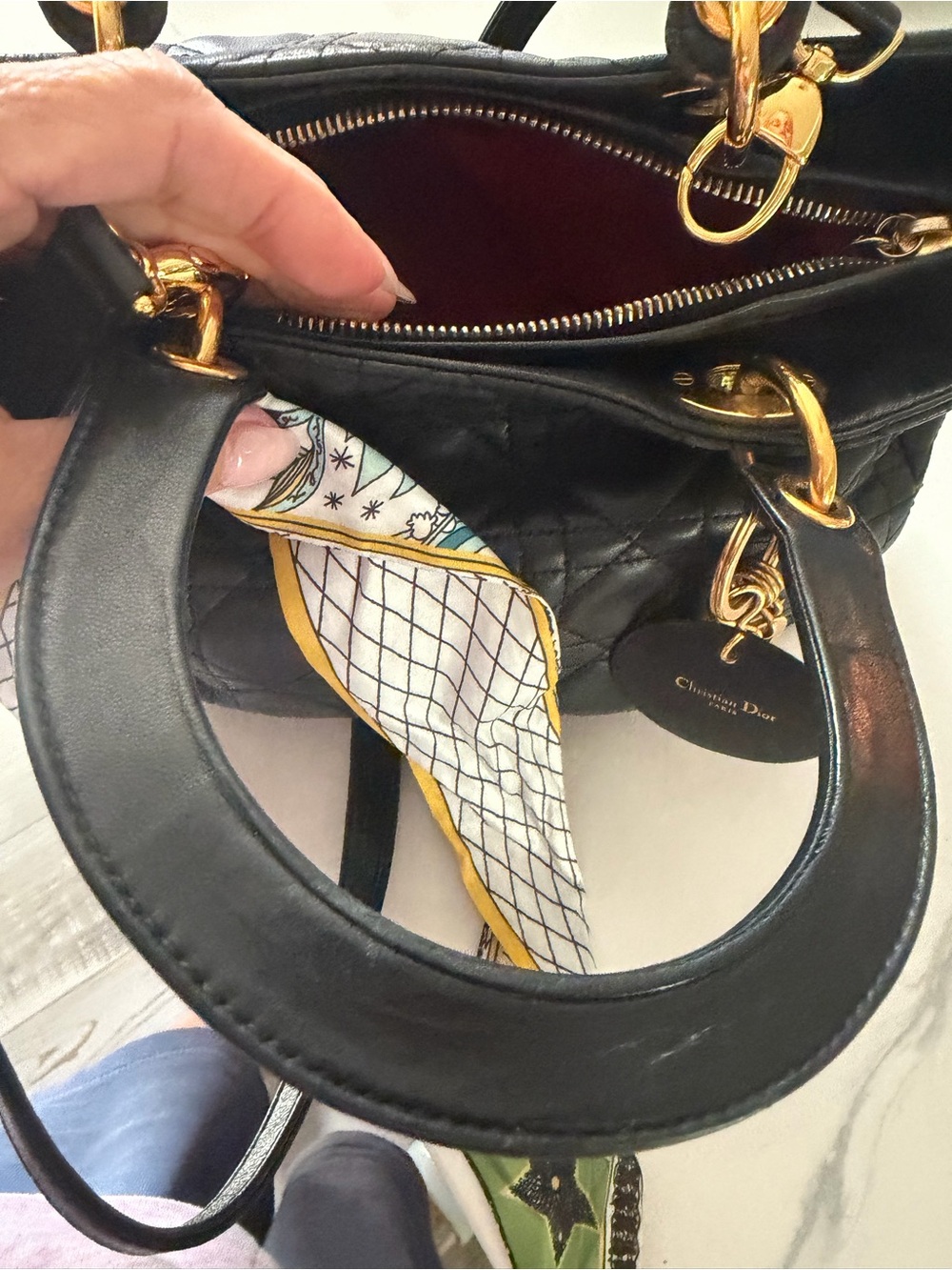 Dior Black Quilted Leather Tote Handbag with Gold Accents - Picture 13 of 16